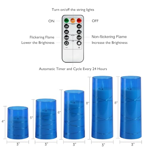 Image of Homemory Flickering Flameless Candles, Blue LED Pillar Candles with Remote