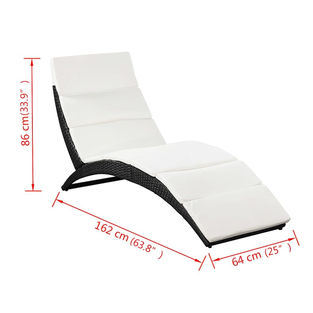 Klappbare Gartenliege mit bequemer Polsterauflage, schwarz PE Rattan, wetterfest und UV-beständig, ideal zum Entspannen auf Terrasse, Balkon, am Pool oder im Garten, platzsparend lagerbar