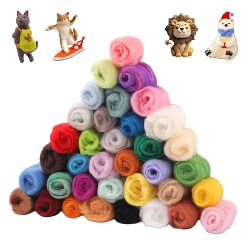 36 colores de lana de fieltro para fieltrado en seco, lana de cuento de hadas para fieltrar manualidades, creaciones de fieltro para tejer, fieltro húmedo, apto para fieltro húmedo y proyectos de