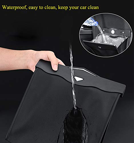 Image of Car Trash Bin w /50pcs Trash Bag Smart LED Luxury Leather Garbage Can Folding Garbage Bin Waterproof Car Rubbish Bag Car Interior Garbage Can Office Toilet Trash Bin for Universal Vehicle-LARGE
