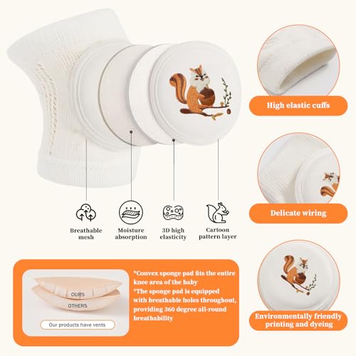 FAINCA Knieschützer Kinder, Knieschoner Kinder Eichhörnchenmuste, Mesh Atmungsaktive Knieschoner Baby, Knieschoner Krabbeln, Antirutsch Knieschoner, für Babys von 0-3 Jahren