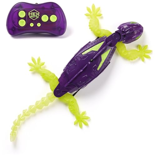 Hex Bots - Gecko Radiocommandé Phosphorescent Qui Rampe sur Le Sol Et Les Murs - Lézard Télécommandé avec Yeux Lumineux - Pilotage Facile - Câble USB Inclus - Jouet Enfant 4 Ans et +