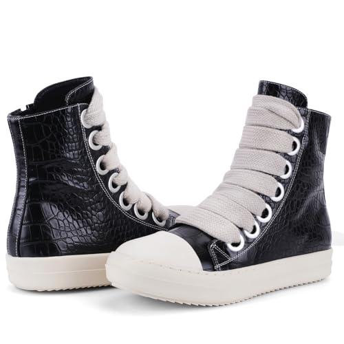 Image of IMPREMEY Women's High Top Sneakers Lace Up PU Leather Shoes with Thick Soles and Zipper, Fashionable Walking Shoes
