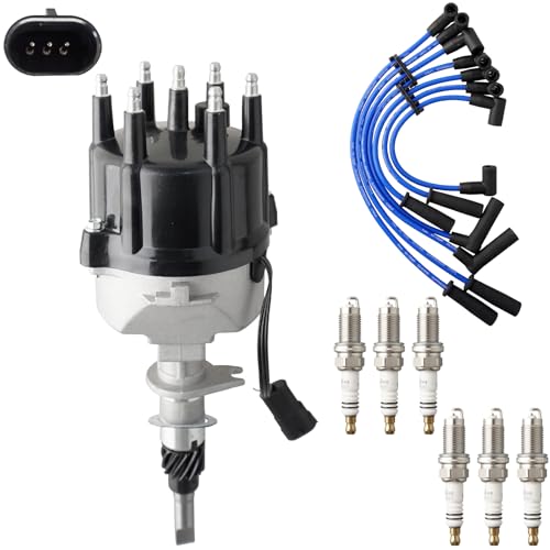 MOAUTO Ignition Distributor w/Cap & Rotor and 6 Iridium Spark Plugs with Wire Set Tune Up Kit 56027027 84-4694 Compatible with Jeep Grand Cherokee 1994-1997 Wrangler 1994-1995 1997 4.0L L6