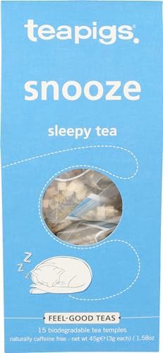 teapigs, Organic Snooze Herbal Tea, Made with Whole Leaves, Whole Leaf Tea Temples, 15 Count, Pack of 15, Calming Bedtime Botanical Blend
