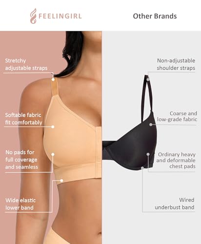 Feelingirl Post Surgery Breast Reduction Wireless Bra Easy-Care Compression Minimizer Bras Bust Shaper Skin M thumb #2