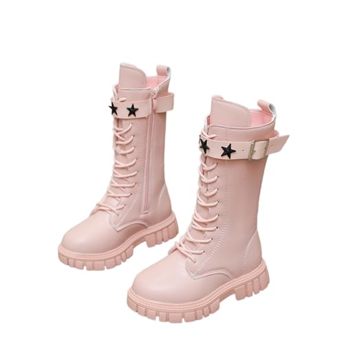 Generisch Elegantes botas de invierno para niñas con decoración de estrellas, botas altas de moda con diseño de hebilla de cinturón para niños pequeños, rojo, 30 EU