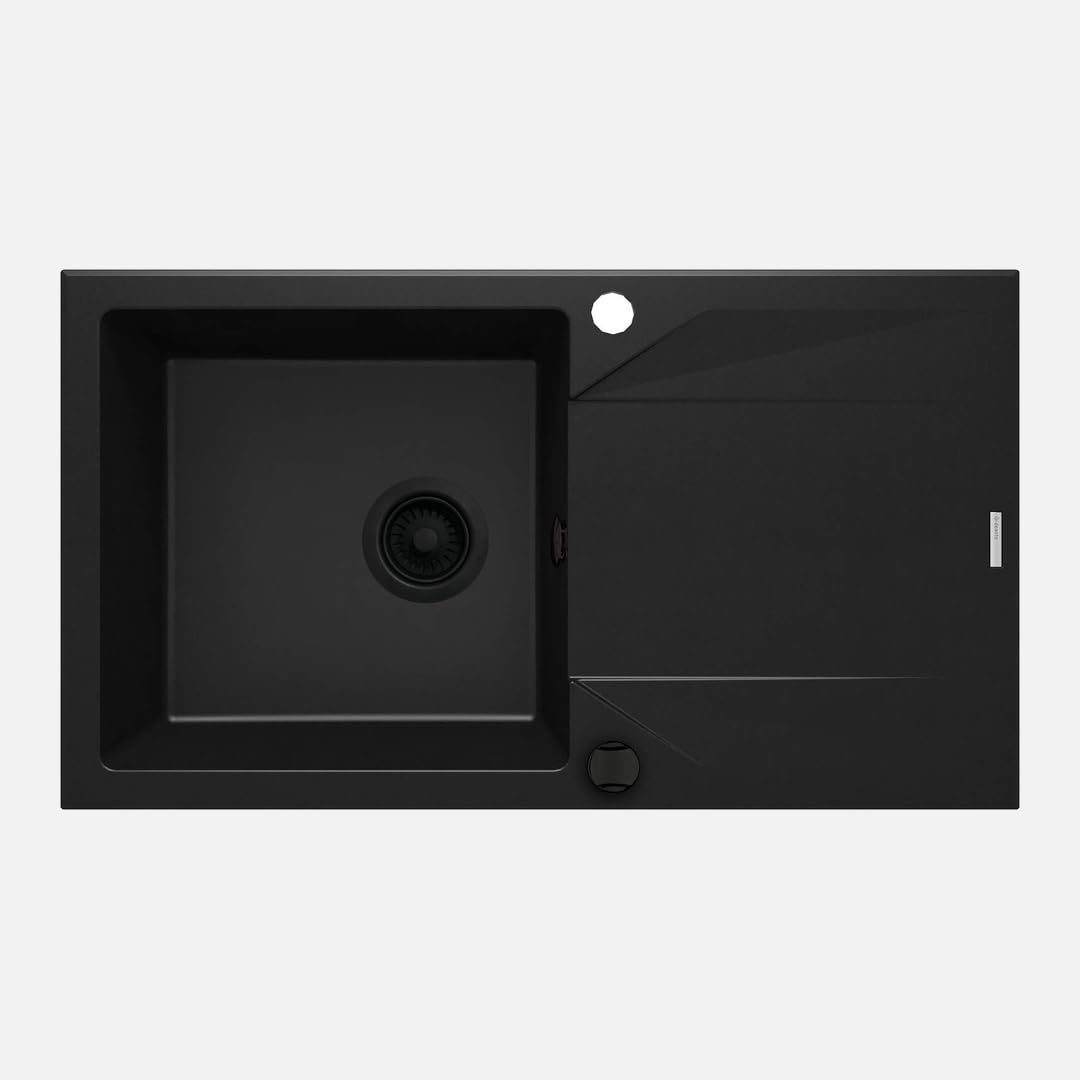 Évier de cuisine en granit noir 78x44 cm avec 1 bac et égouttoir Kalo pour plan de travail