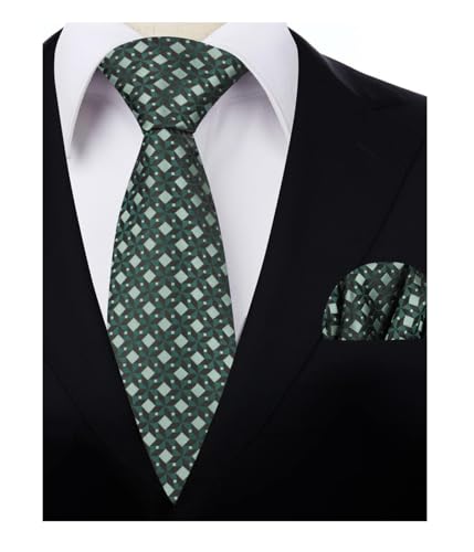 Image of Alizeal Mens Vintage Solid Plaid Tie with Pocket Square 3.15inches Necktie Set