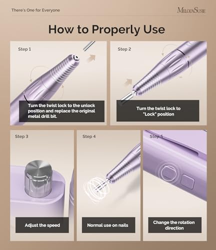 Image of MelodySusie Entry-Level Clip-On Rechargeable Essential Nail Drill, SC300F 30000RPM E-File with LCD Display for All Manicure Shaping & Gel Removal,Ideal for Training,Nail Art Practice & Home Use,Purple