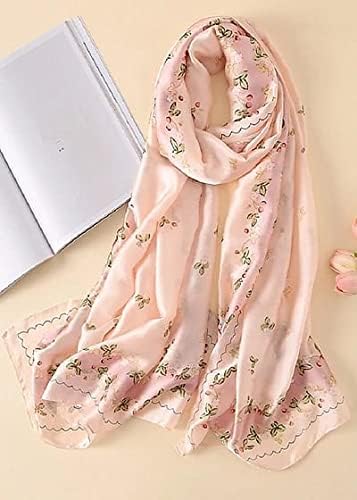 Image of Floral Printed Silk stole | silk Scarf for Women | stylish silk stole for women | Soft Lightweight Stole, Shawl & Neck Wrap | Scarf for Wedding, Party, Travel & Casual Wear