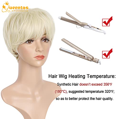 Image of QUEENTAS 8 inch Short Synthetic White Blonde Layered Pixie Cut Wig for Women