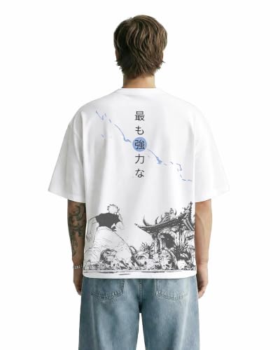 Image of Darkbuck Jujutsu Kai Suku Anime Graphic White Oversized T-Shirt for Men and Women with Japanese Print | Dropshoulder Streetwear Tshirt