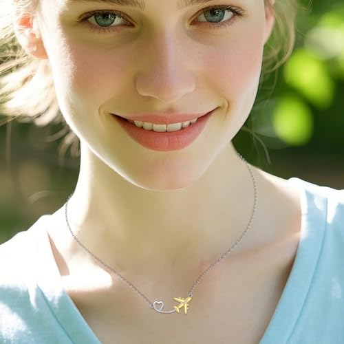 Airplane Necklace 925 Sterling Silver Airplane Pendant Necklace Aircraft Jewelry Present for Women Mom2