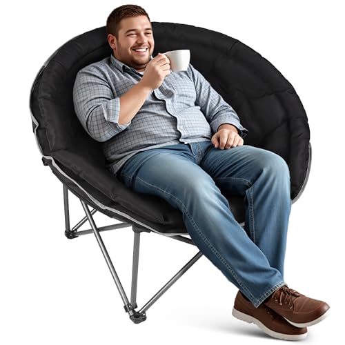 Oversized XXL Folding Round Camping Chair,Super Comfy Padded...