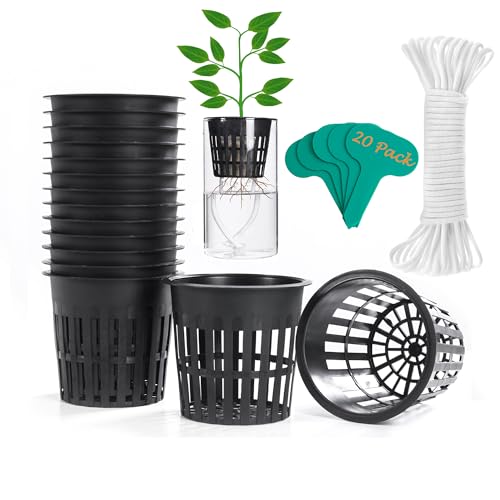 ORIMERC 20 Stk 10cm Netztöpfe Hydrokultur, mit 6m Selbstbewässerungsdocht, Hydroponik Netzbecher Pflanzen Mesh Topf… – Ansicht 1