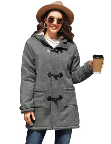 Vancavoo Largo Sudadera con Capucha para Mujer Abrigos con Botones Chaqueta de Lana Alpaca Slim Color sólido Casual Sudaderas con Cremallera Outwear Hoodie de Otoño Invierno(Gris Oscuro,M) - imagen 8