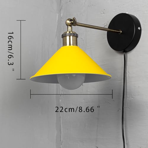 Image of ANYE Wall Sconce UL Plug-in Cord Bronze E26 Base Retro Minimalist Style Macaron Yellow Iron Shade Wall Light Fixture for Cabinet Kitchen Hotel Bulb Sold Separately