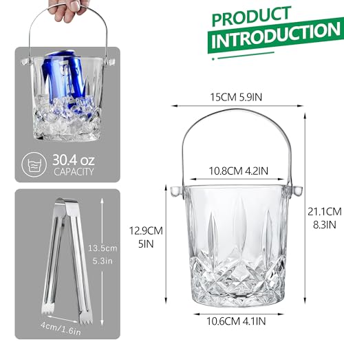 34.4oz Glass Ice Bucket with Handle Ice Tong Crystal Clear Cocktail Wine Champagne Cooler for Home Bar Parties Cocktail Accessories - Image 3