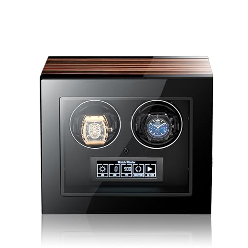 Geesonyarn 2 ウォッチワインダー 自動巻き時計 ロック付き 静音モーターLCDタッチスクリーン 内蔵LEDバックライト ソフトで調節可能な枕 ユニバーサルウォッチ用