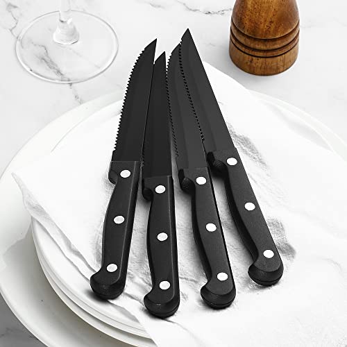 Krowallu Steak Knife Set Of 8, Black Stainless Steel Serrated Steak Knives, Kitchen Steak Knife Sharp Blade, 4.5 In High Carbon For Restaurant Dishwasher Safe #TOP5
