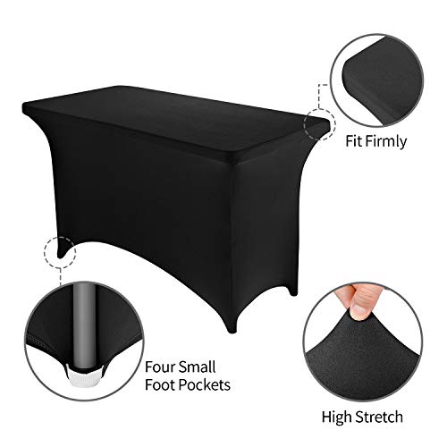 Image of Peomeise 4FT Spandex Table Cover Rectangular Stretch Spandex Tablecloth (Black,4FT)