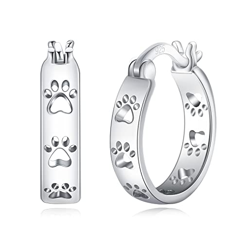 Paw Earrings 925 Sterling Silver Paw Hoop Earrings Cat Dog Jewelry Gifts for Women