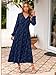 Simplee Womens Boho Floral Long Sleeve Maxi Dress Formal Wedding Guest Dresses Modest Church Dress Fall Outfits Navy Blue L