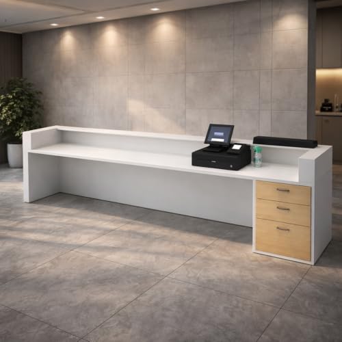 Image of Modern Reception Desk for Office, Hotel, Salon, Clinic, Spa & Commercial Lobby | Luxury Particle Board Reception Counter Table for Front Office & Welcome Area-(RCT-111 LPB L6W2)