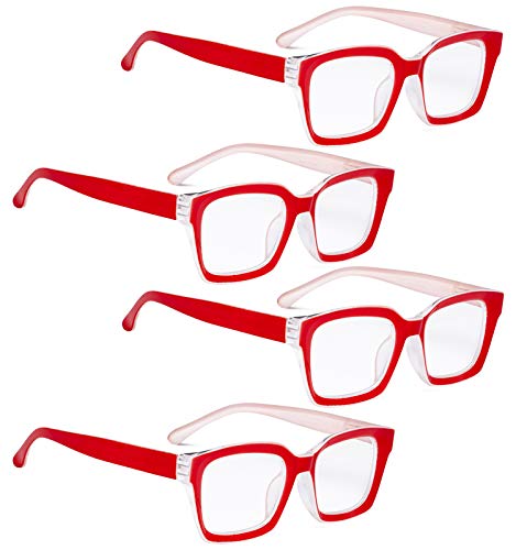 READING GLASSES 4 pack Ladies Oversized Fashionable Design Women Trend Setters Reader Eyeglasses (Red)