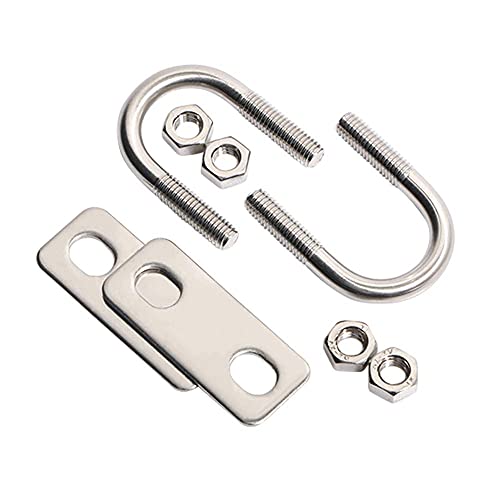 Image of Round U-Bolts 25mm / 0.98 inch M8 Inner Width 304 Stainless Steel 4pcs Hex Nuts Flat Washers Lock Plate 2 Pack