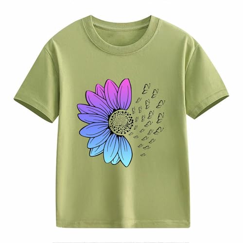 Girls Summer Tops Fashion 2025 Short Sleeve Tshirts Shirts Sunflower Pattern Crew Neck T Shirts Kids Girls Loose Tops2