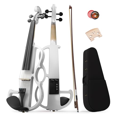 Image of Electric Violin 4 /4 Kit,Full Size Beginner Violin for Adults,Students,with Case,Bow, Headphones,and Connecting Line,White