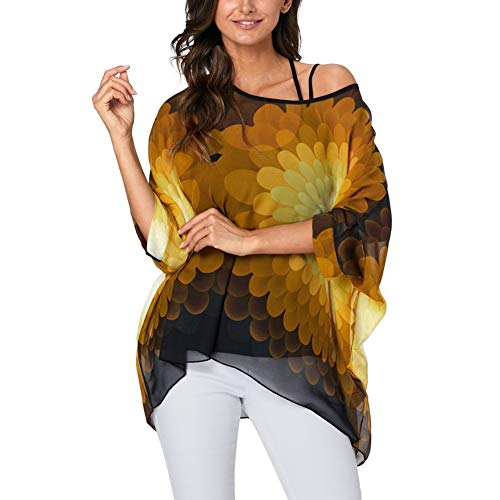 Image of Ckikiou Plus Size Batwing Flowy Semi Sheer Chiffon Blouse Tunic for Women Summer Floral Print Boho Beach Cover ups
