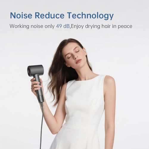 Image of BOWEI Professional High-Speed Ionic Hair Dryer, 110,000 RPM Motor Blow Dryer, 0.83 lbs Ultra-Lightweight, 200M Negative Ions for Frizz, 49dB Quiet, Smart Heat Control, Fast Drying, Gray
