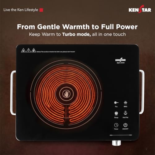 Image of Kenstar Infra LUMO 2000W Infrared Stove with 11 Power Levels, 4 Preset Modes, Toughened Glass Top and Timer Function Silver Black