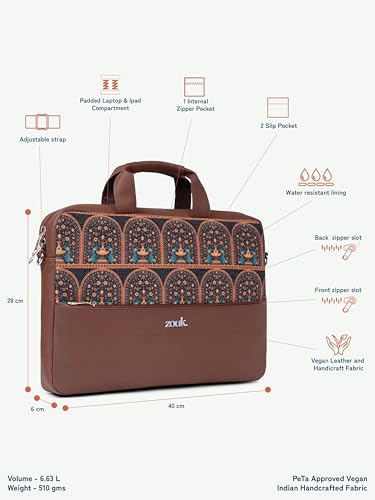 Image of ZOUK Arin Laptop Bag | Slim & Stylish Laptop Bag for Women Office Use | Fits 15.6+ Inch Laptop | Padded Compartment Fits up to 17 Inch Laptop | Water-Resistant | Lightweight