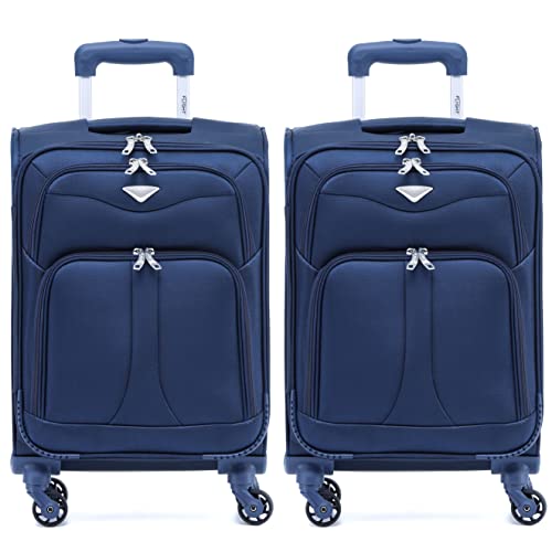 Flight Knight Set of 2 Lightweight 4 Wheel 800D Soft Case Suitcase Robust Anti Crack Cabin Carry On Hand Luggage Approved for Over 100 Airlines Including easyJet, BA & Many More!