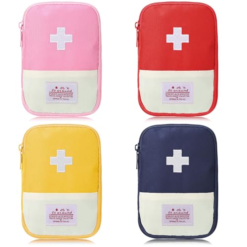 ViEinkaufen Paquete de 4 mini bolsas de primeros auxilios de viaje, mini bolsa de primeros auxilios, bolsas de almacenamiento de medicamentos vacías portátiles para camping, hogar, senderismo, kit de
