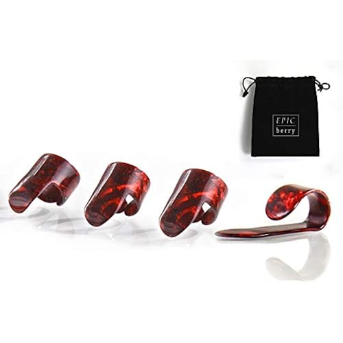 Thumb and Finger Picks - Large Red - Best for Fingerstyle Acoustic Guitar, Banjo or Ukulele. Includes a Pouch.