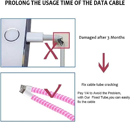 Image of Spiral Cable Protector, Data Cable Protective Sleeve, Headphone Saver, Charger Protective Cover, Wire Repair /Strain Relief Cable Wrap Tube for USB Data Cable Headphone Cable (White+Blue)