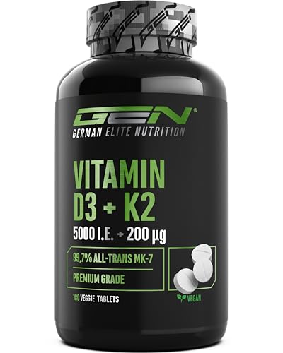 Vitamina D3 + K2 Depot - 180 tabletas con 5000 UI de D3 + 200 mcg de K2 (MK7) - calidad prémium: K2VITAL® de Kappa - 99,7% All-Trans K2-MK7 - vegano, alta dosificación, sin aditivos innecesarios