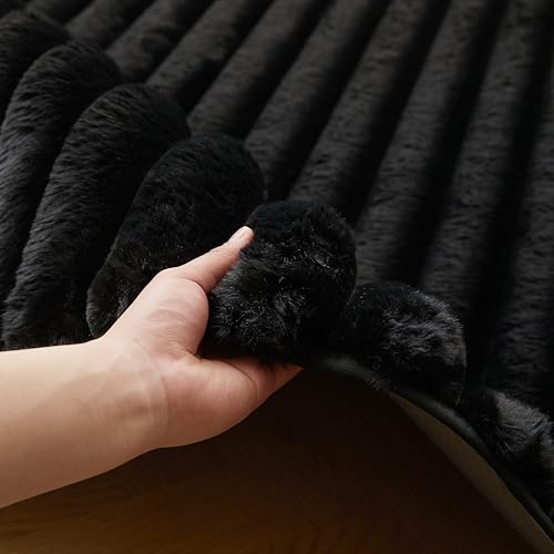 Tapete de peluche negro con rayas 8'x10' para habitación infantil miniatura 3