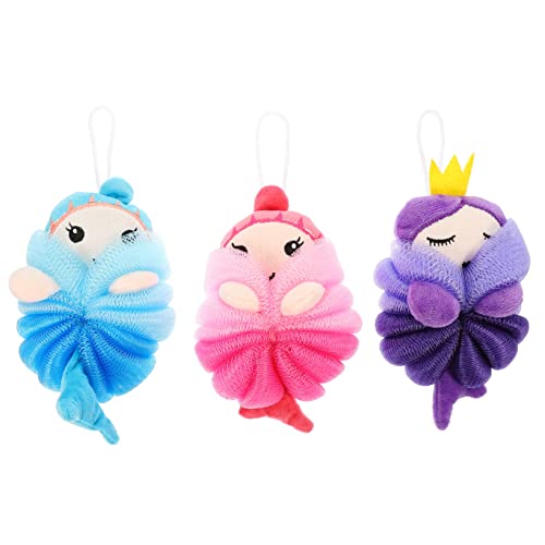 FRCOLOR 3個カートゥーンアニマルボディスクラバー バスルームアクセサリー 携帯用バスボール 家用ヘチマ 鹸泡立て 子供用シャワーボール