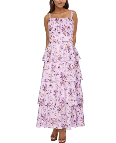 Image of Tiered Ruffle Dress Women Casual Summer Spaghetti Strap Sleeveless Floral Layered Maxi Dress for Women Beach Sundress