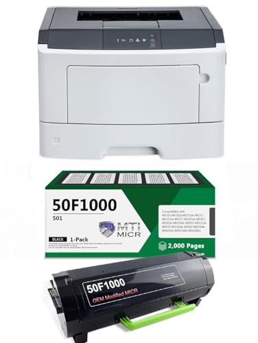 Impressora a laser MS330DN MTI B&W, Ethernet e impressão frente e verso automática, com 1 cartucho de toner MTI OEM modificado 501 50F1000 MICR para impressão de cheques de pequenas empresas (2 itens)