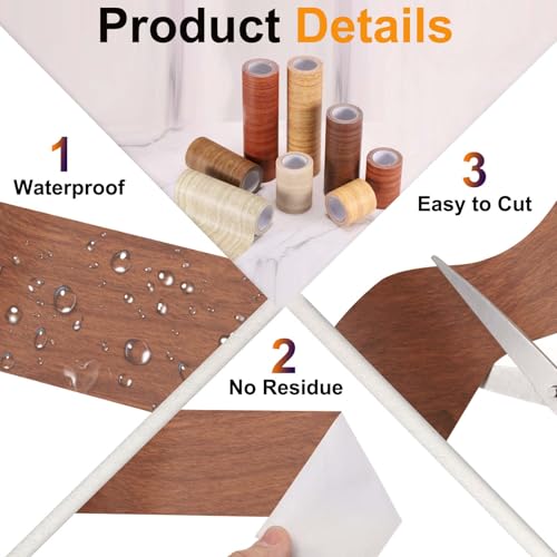Image of PATIKIL Wood Grain Tape 2 inch x 32 ft, Self-Adhesive Wood Texture Repair Tape Realistic Wooden Effect Patch for Furniture Cabinets Floor Walls, Red Brown