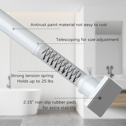 Image of UIOSANRT White Shower Curtain Rod 31-79 Inches Non-Slip Shower Rod Tension Mounted No Drill Shower Curtain Rods Spring Tension Rod Adjustable Tension Curtain Rod for Windows Bathroom