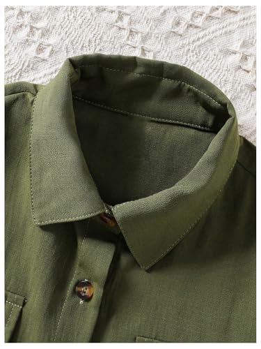 OYOANGLE Girl's Button Down Collared Dress Short Sleeve A Line Casual Belted Dresses3