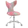 Cute kids desk chair soft fuzzy computer chair for girls teen reading study adjustable swivel rolling task chair vanity chair with little mermaid sparkling backdeep rainbow  urban country home decor